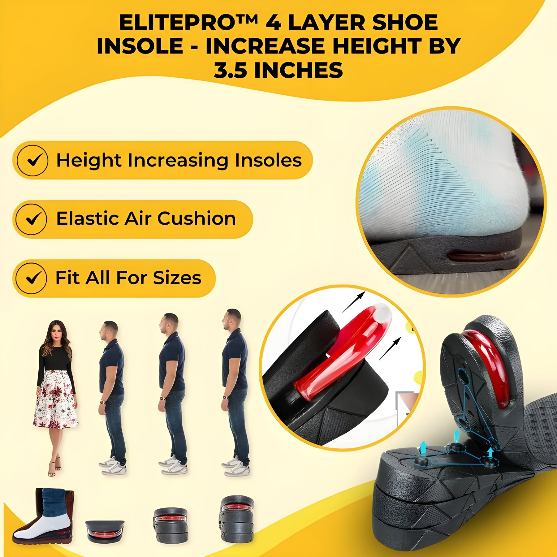 ElitePro™ Height Boost Insoles | Ultra Comfort 4-Layer Cushion